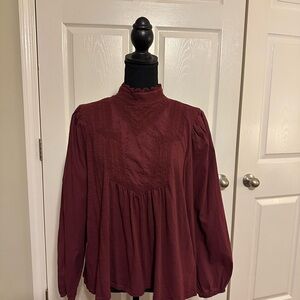 Cupio Maroon Blouse with Lace Detail